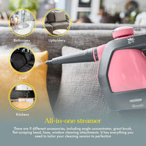 Swan Lynsey TVs Queen Of Clean Handheld Steam Cleaner With 9 Piece Accessory Kit - Pink/Grey