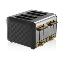 Swan Gatsby 4 Slice Toaster Diamond Pattern Design 1850 W - Black And Gold