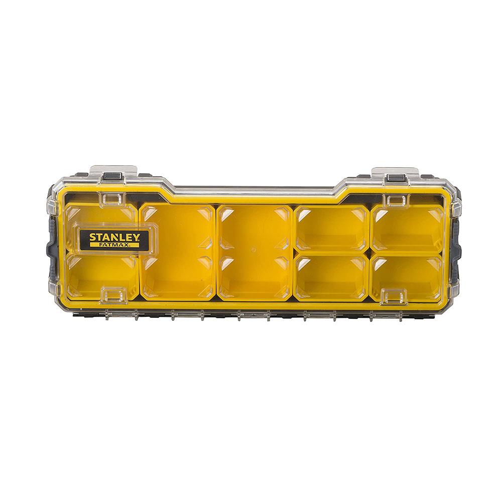 Stanley Fatmax 1/3 Shallow Professional Stackable Storage Organiser For Small Parts Removable Compartments - Black/Yellow 1-75-781