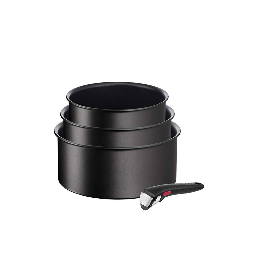 Tefal Ingenio Eco Resist Non-Stick Saucepans 16cm 18cm 20cm 4 Piece Set - Black