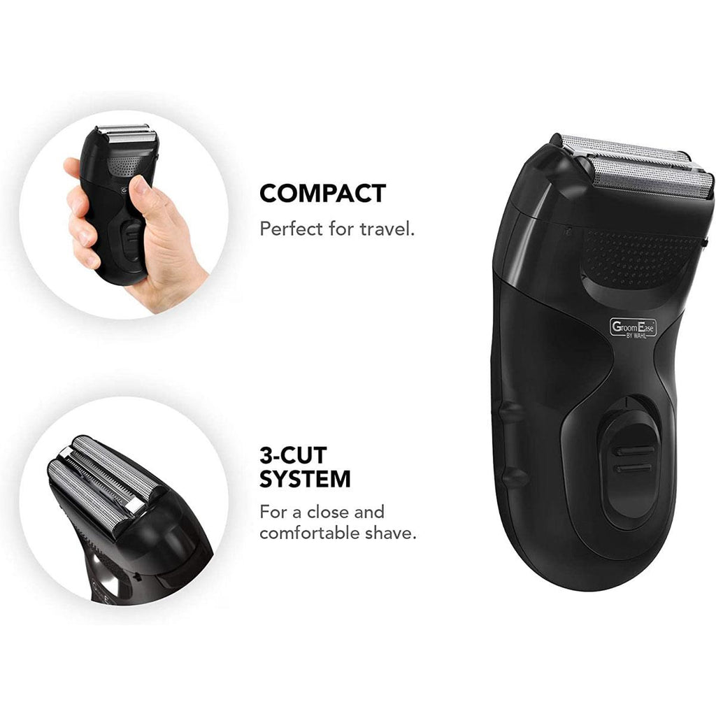 Wahl GroomEase Travel Shaver Durable Foil Guard 3-Cut System Battery Operated - Black