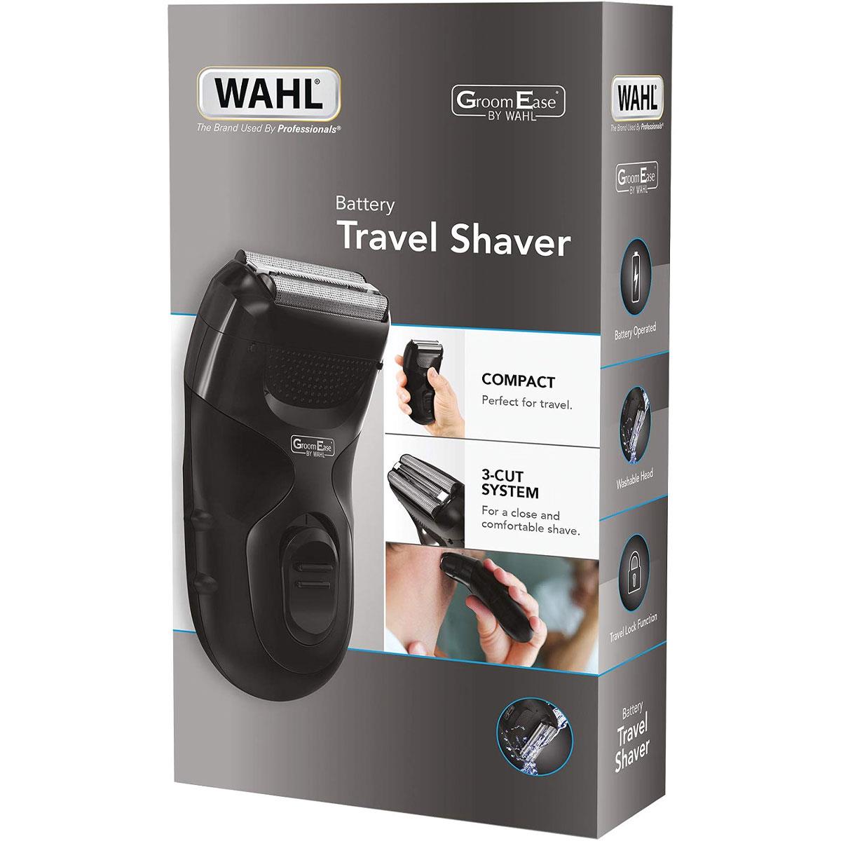 Wahl GroomEase Travel Shaver Durable Foil Guard 3-Cut System Battery Operated - Black