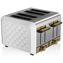 Swan Gatsby 4 Slice Toaster Diamond Pattern Design 1850 W - White And Gold
