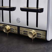 Swan Gatsby 4 Slice Toaster Diamond Pattern Design 1850 W - White And Gold