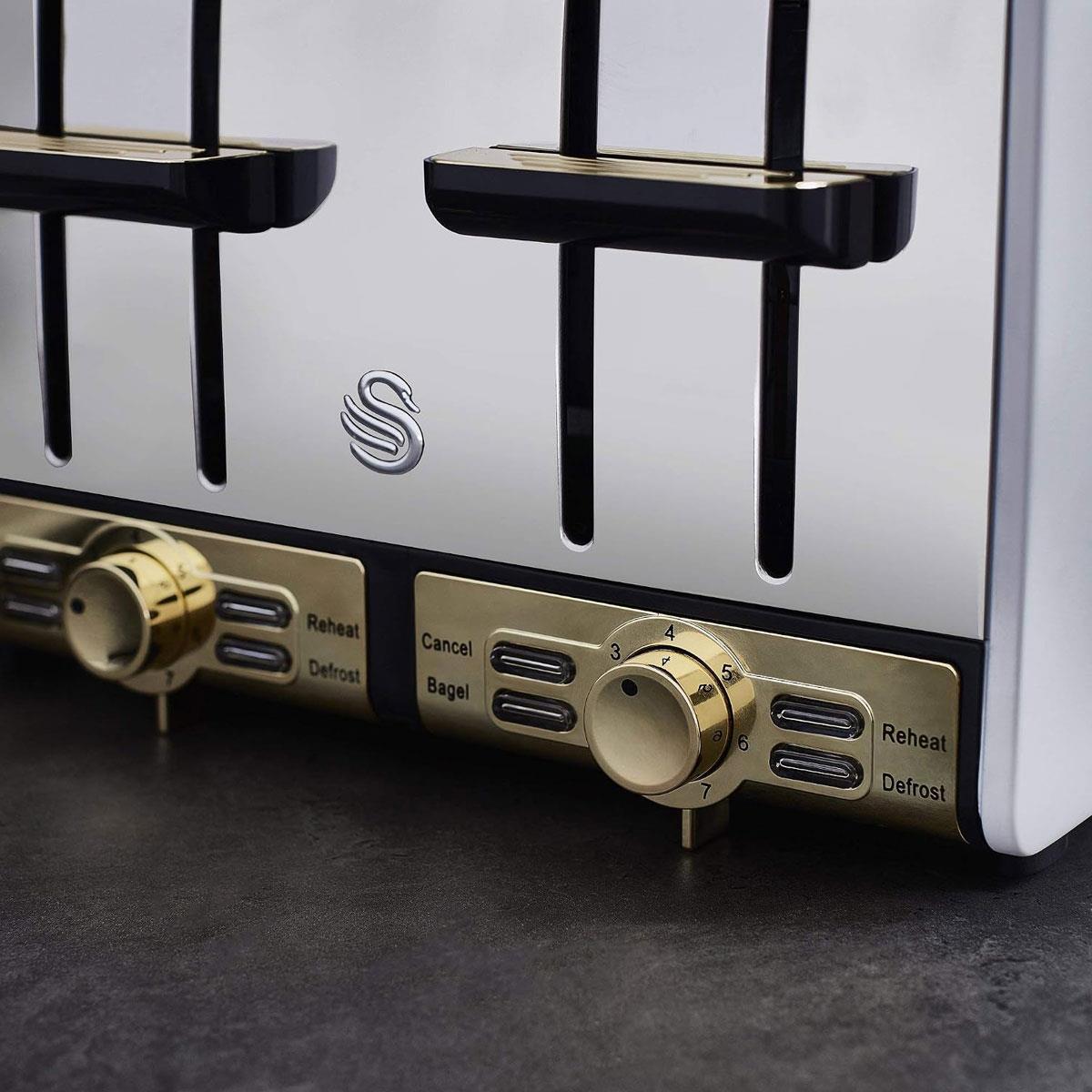 Swan Gatsby 4 Slice Toaster Diamond Pattern Design 1850 W - White And Gold