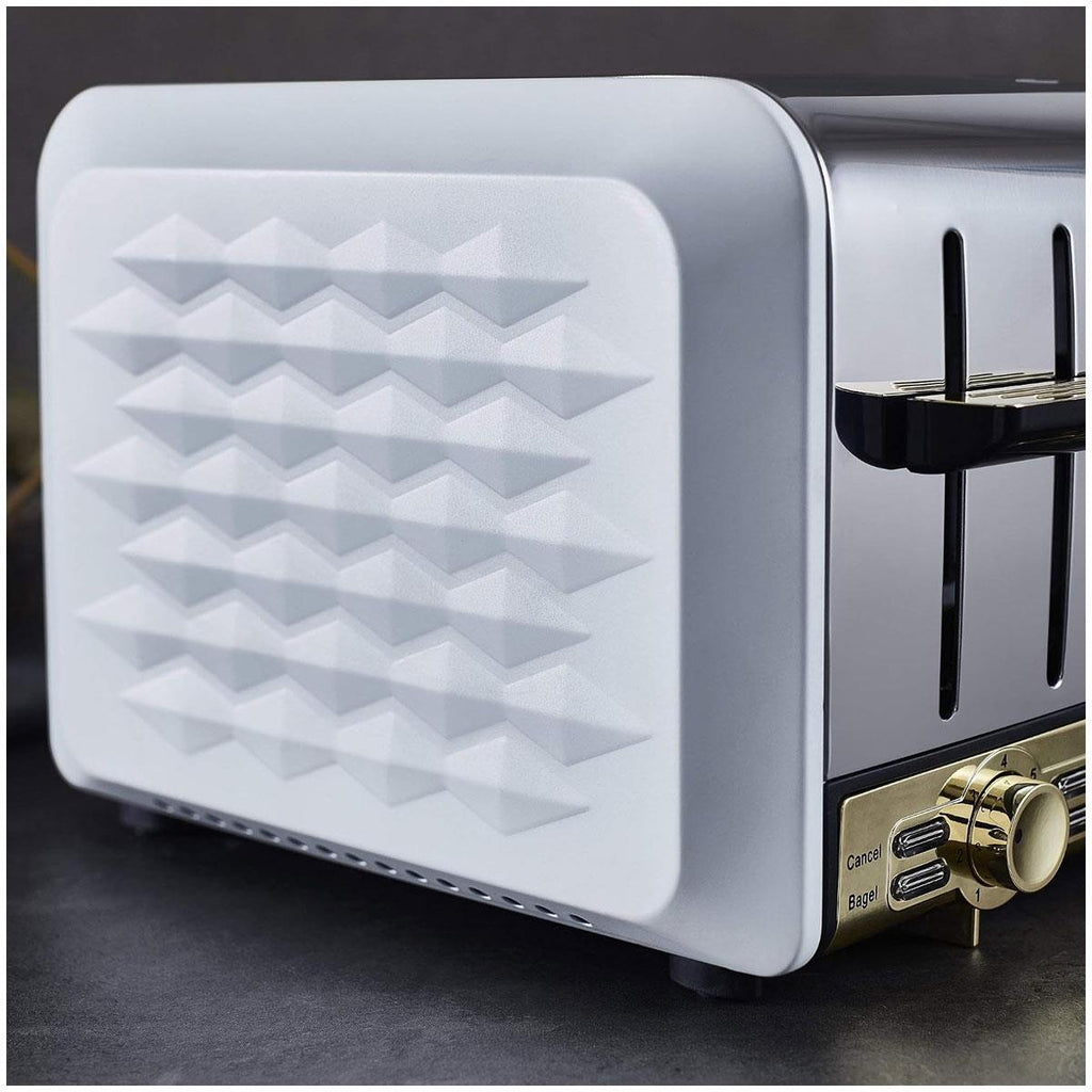 Swan Gatsby 4 Slice Toaster Diamond Pattern Design 1850 W - White And Gold