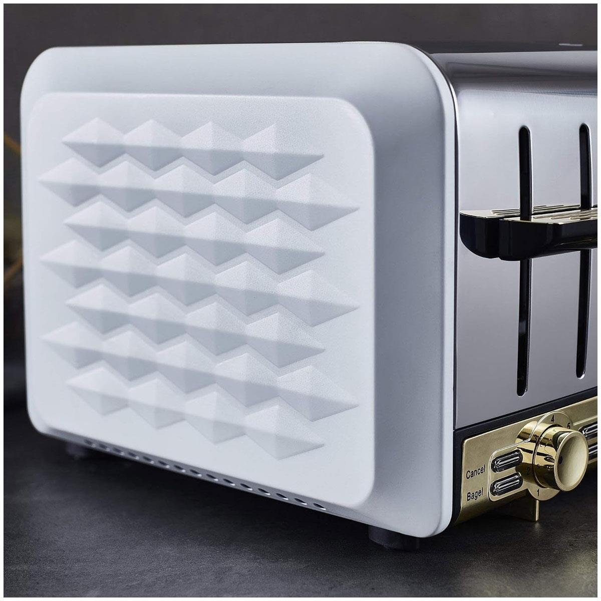 Swan Gatsby 4 Slice Toaster Diamond Pattern Design 1850 W - White And Gold