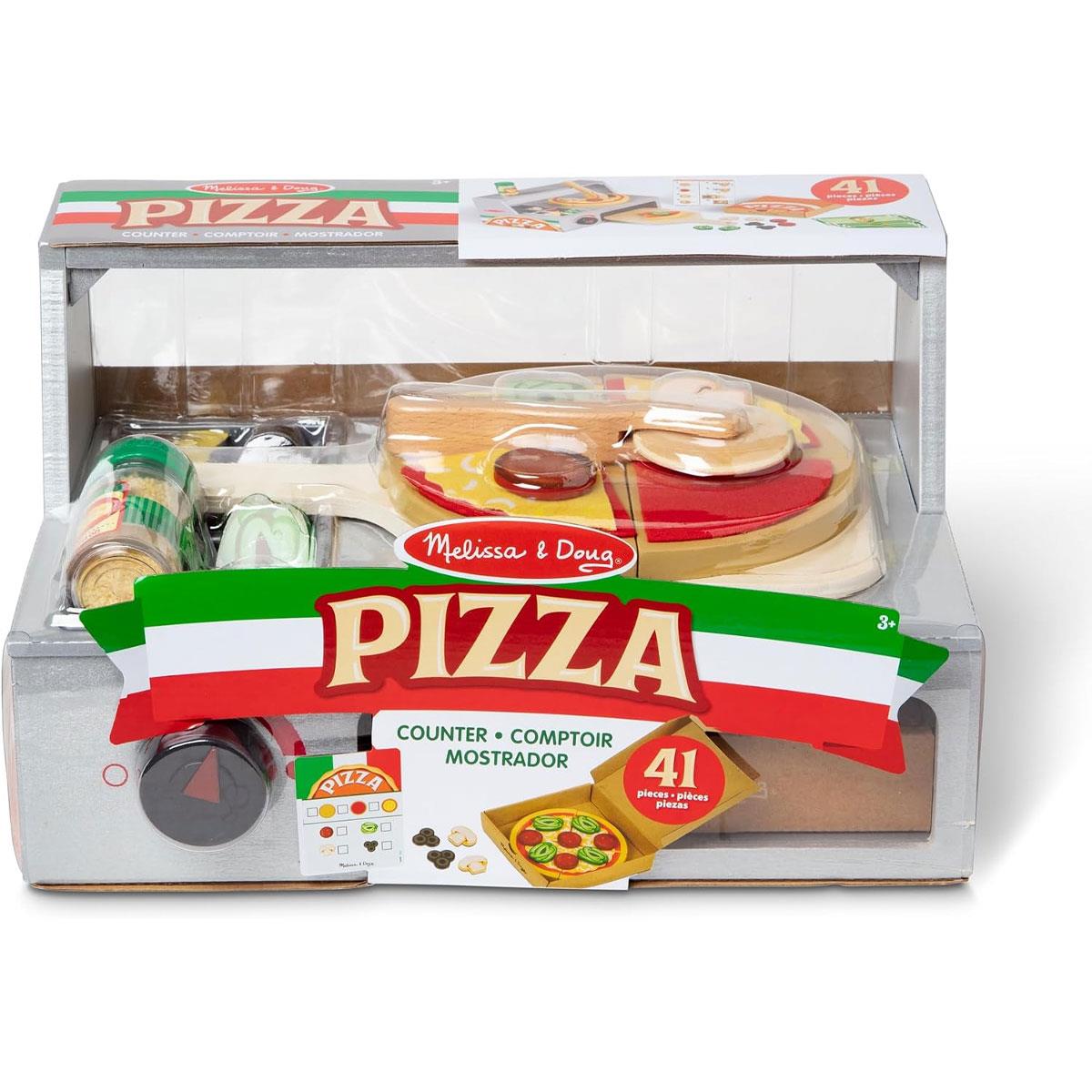 Melissa & Doug Top And Bake Pizza Counter Wooden Play Food Sets - Multicolor