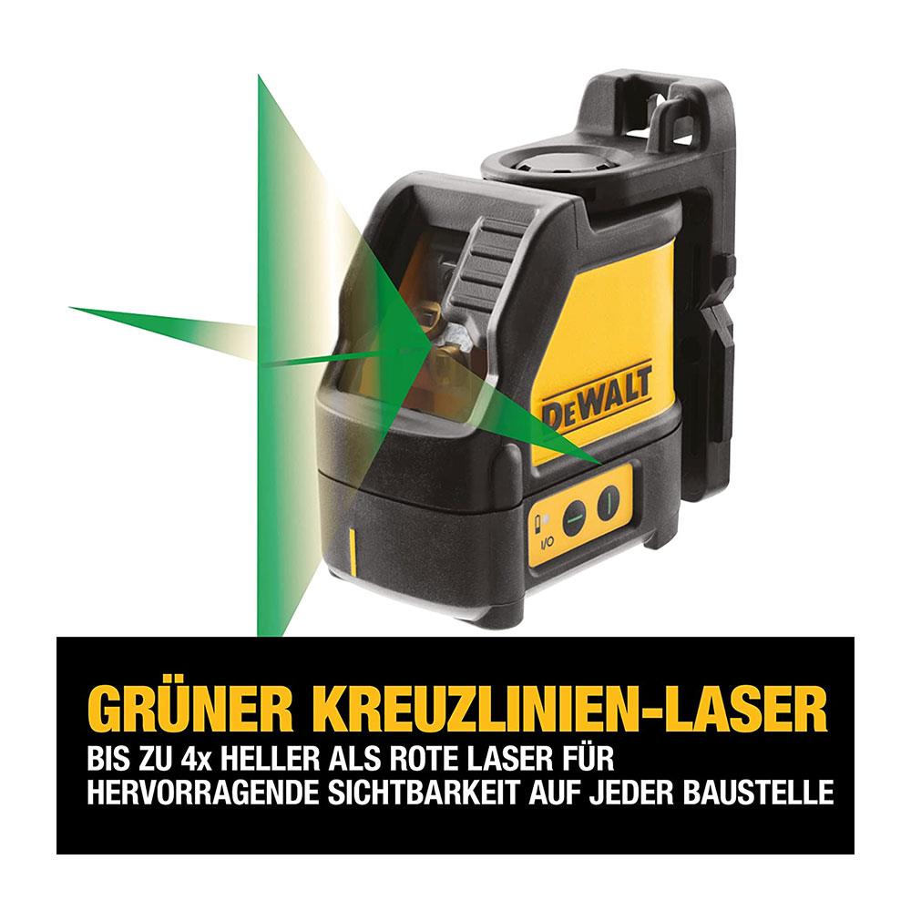 Dewalt 2-Way Self Levelling Cross Line Green Laser With Battery Carry Case And Mounting Bracket - Black/Yellow