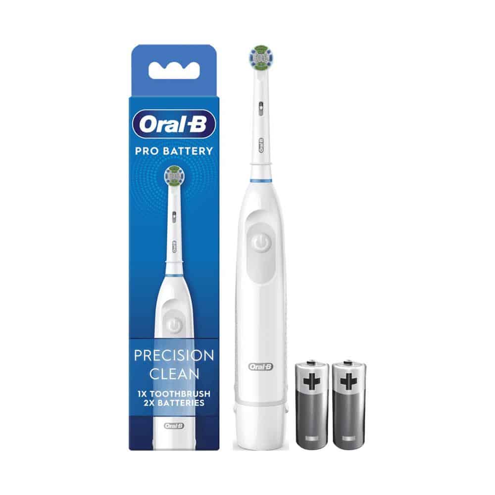 Oral-B Pro Battery Toothbrush Precision Clean Replaceable Brush Head With 2 Batteries - White