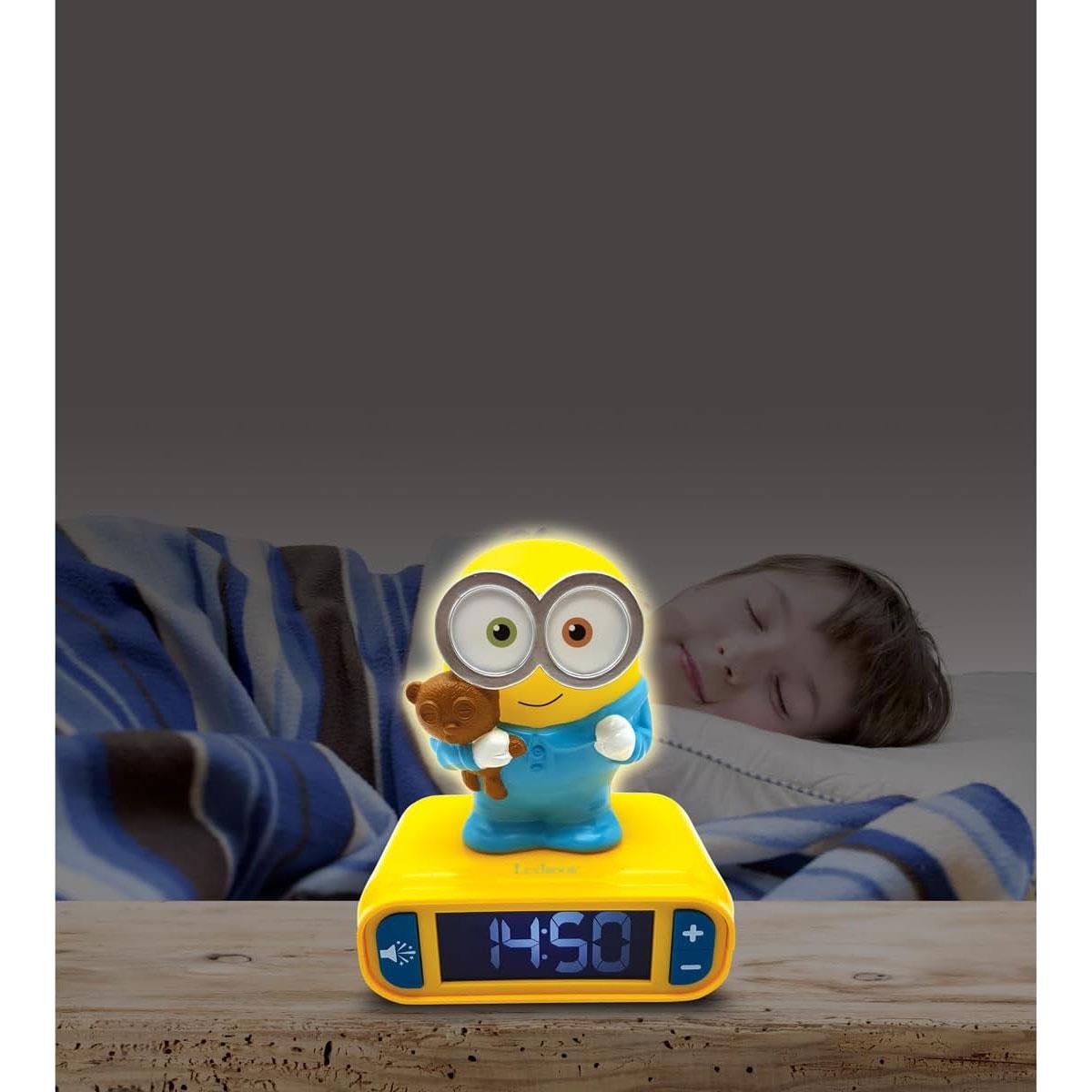 Lexibook Despicable Me Minions Childrens Clock With Night Light - Yellow/Blue