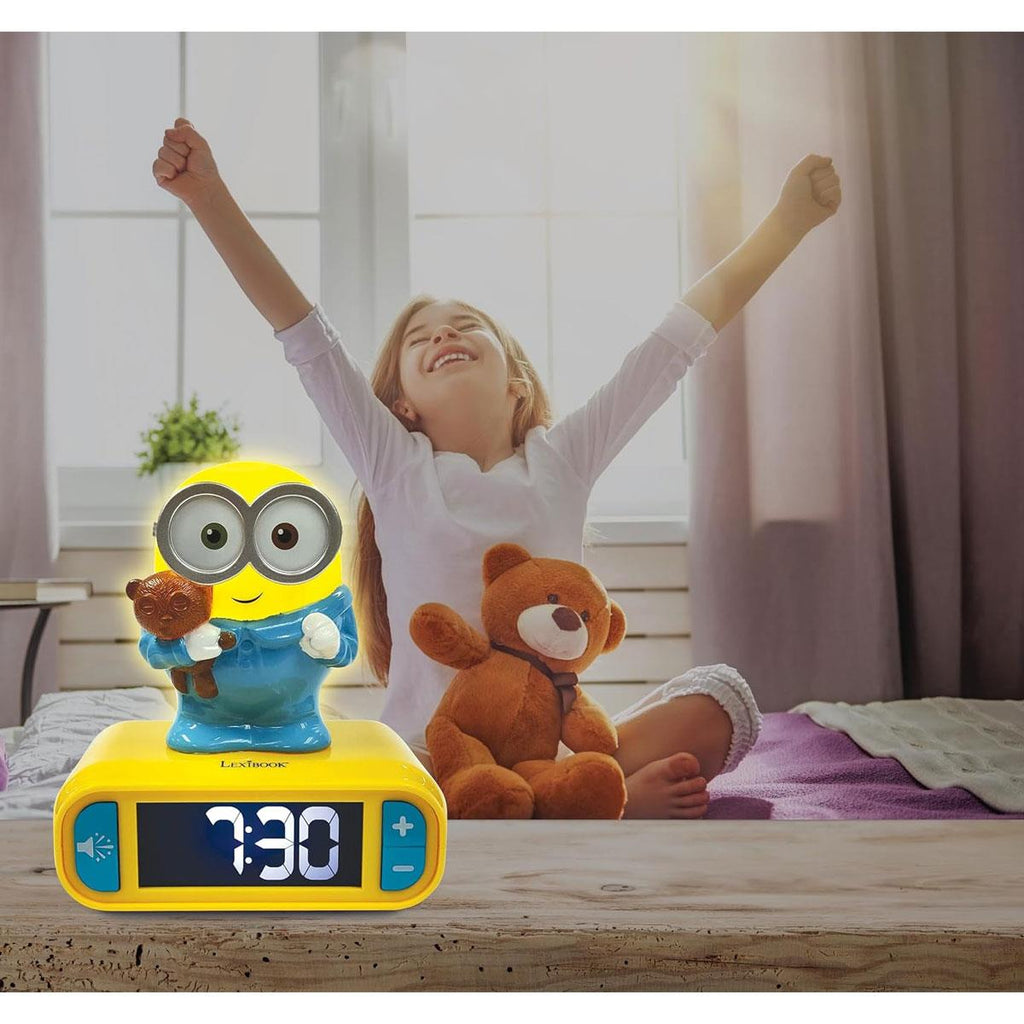 Lexibook Despicable Me Minions Childrens Clock With Night Light - Yellow/Blue