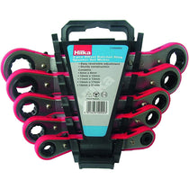 Hilka Offset Ratchet Ring Spanner Set Metric Set of 5 Pieces - Multicolor
