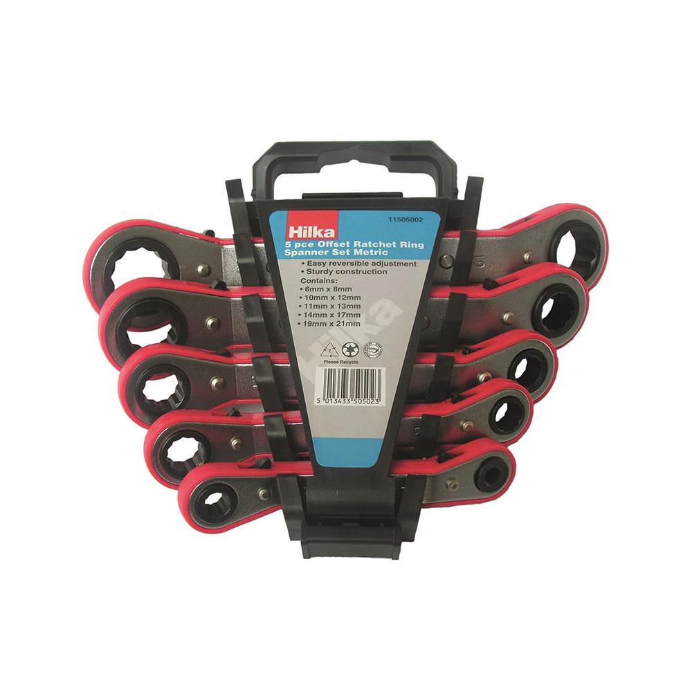 Hilka Offset Ratchet Ring Spanner Set Metric Set of 5 Pieces - Multicolor