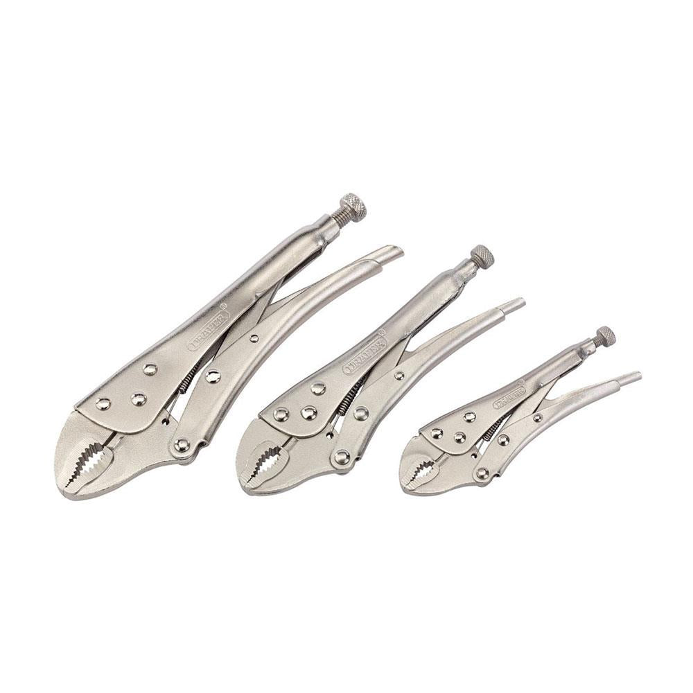 Draper Curved Jaw Self Grip Pliers Set 140mm 185mm And 220mm - 3 Piece