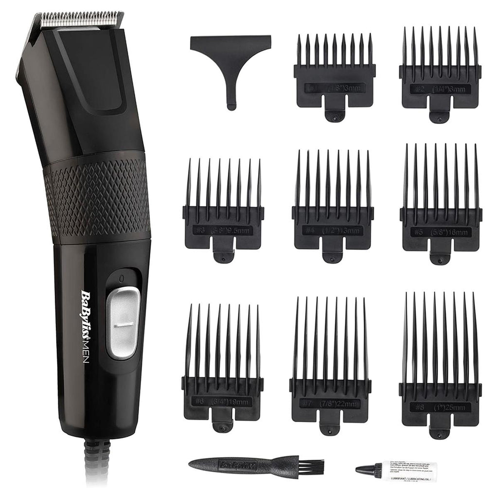 Babyliss Men Precision Power Mains Hair Clipper With 8 Cutting Guides - Black