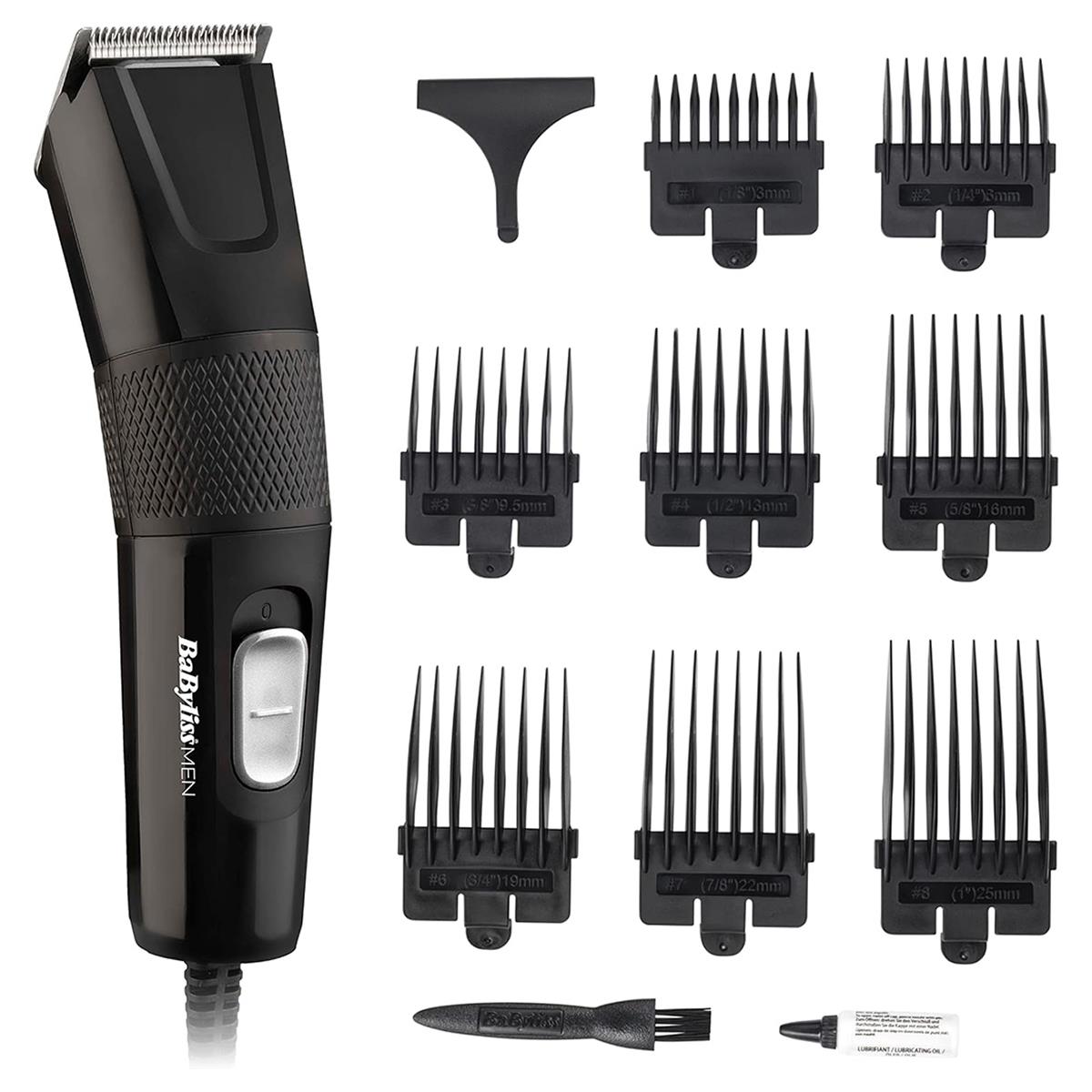 Babyliss Men Precision Power Mains Hair Clipper With 8 Cutting Guides - Black