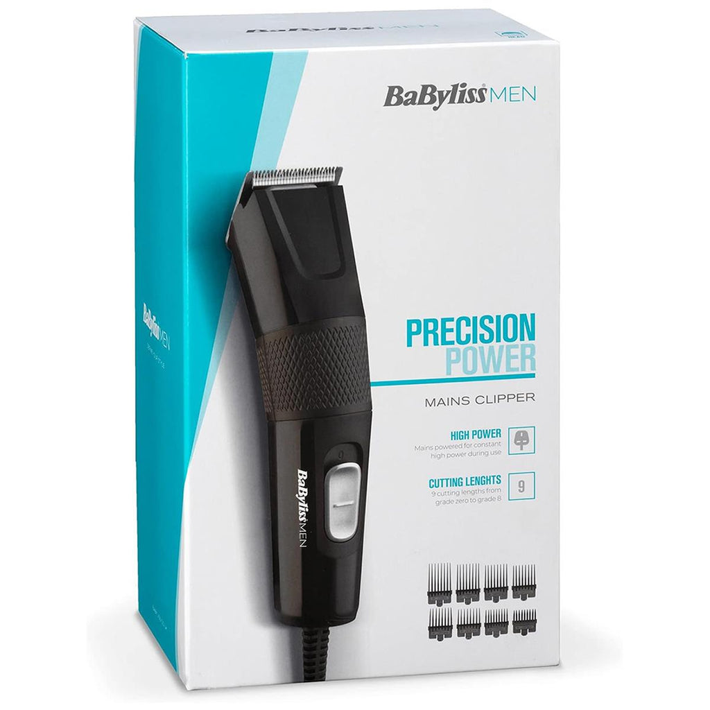 Babyliss Men Precision Power Mains Hair Clipper With 8 Cutting Guides - Black