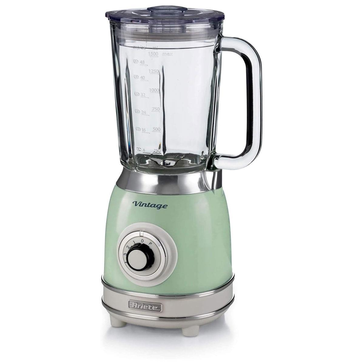 Ariete Vintage 1000W Glass Jug Blender 1.5L with 4 Speeds Pulse Ice Crush Stainless Steel Blades Green