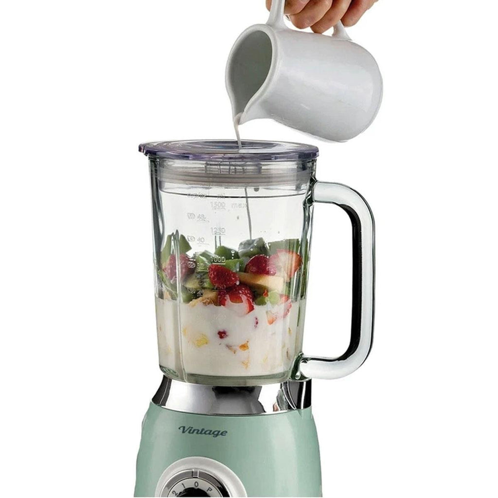 Ariete Vintage 1000W Glass Jug Blender 1.5L with 4 Speeds Pulse Ice Crush Stainless Steel Blades Green