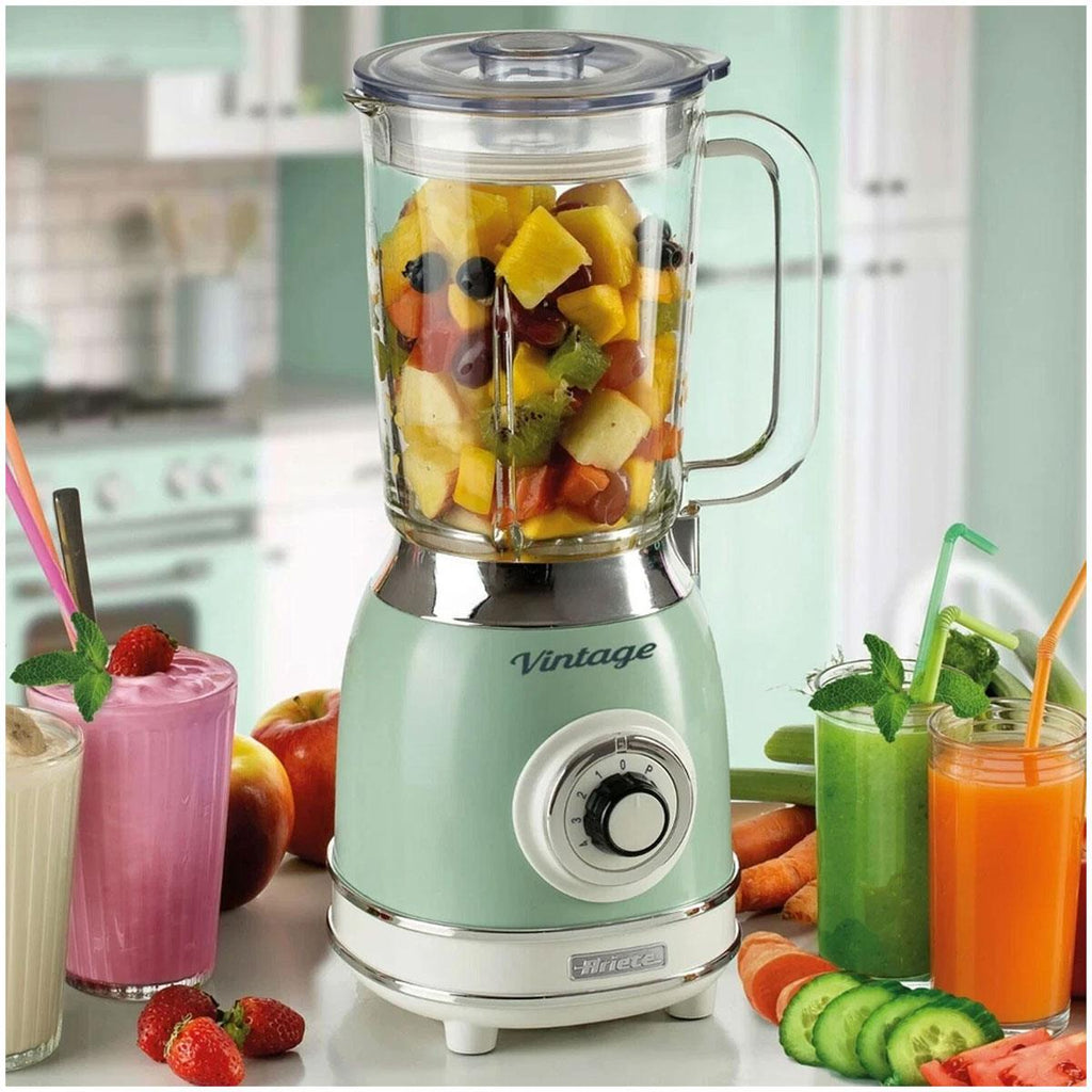 Ariete Vintage 1000W Glass Jug Blender 1.5L with 4 Speeds Pulse Ice Crush Stainless Steel Blades Green