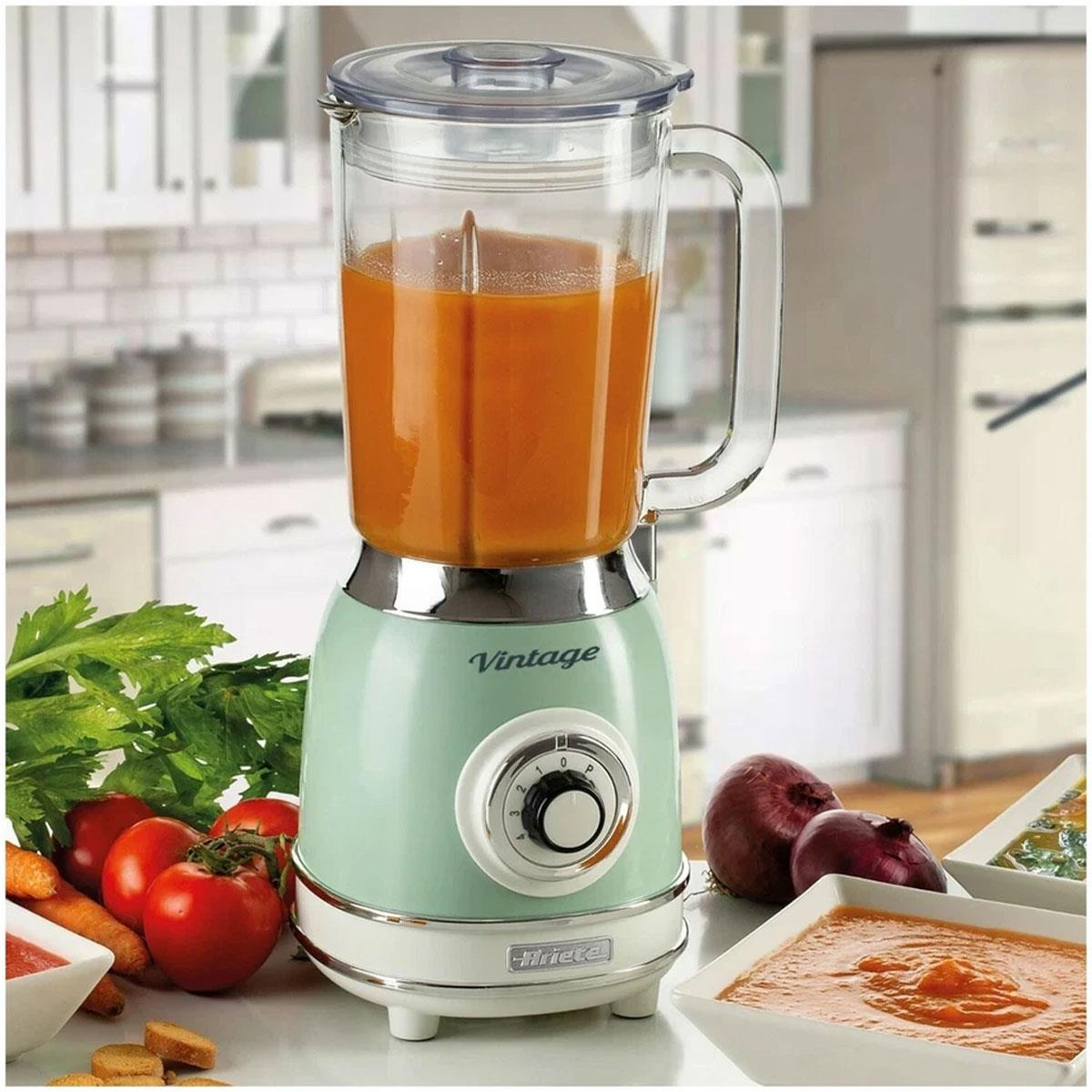 Ariete Vintage 1000W Glass Jug Blender 1.5L with 4 Speeds Pulse Ice Crush Stainless Steel Blades Green