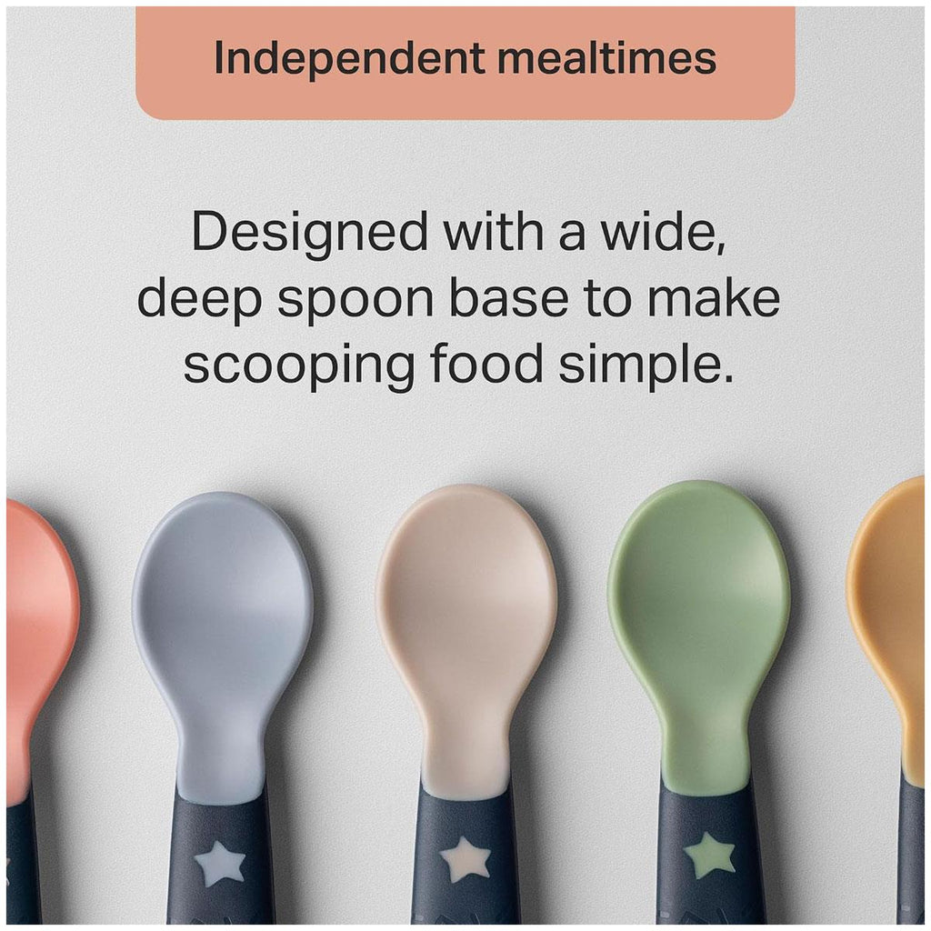 Tommee Tippee Easigrip Self-Feeding Weaning Spoons Chunky Handles 6M+ 5 Pack - Multicolour