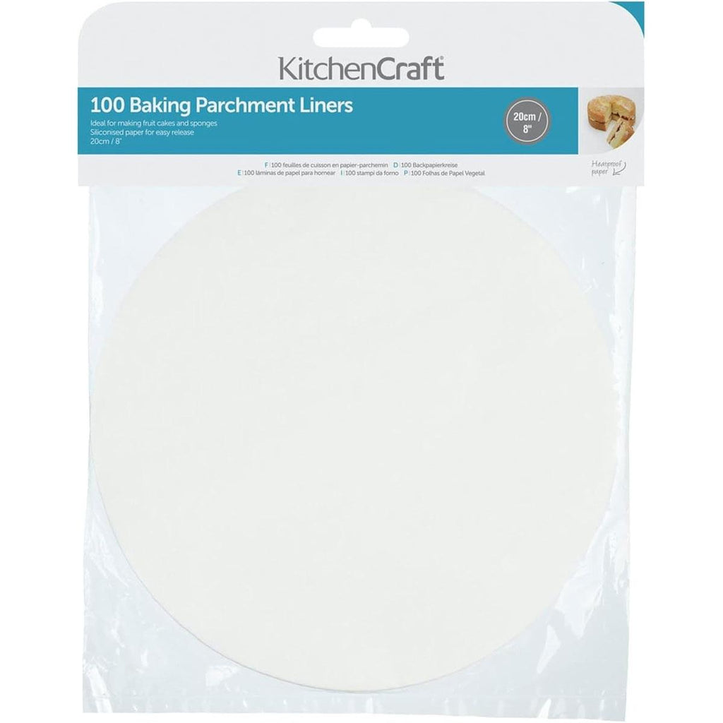 KitchenCraft Round 20cm Siliconised Baking Parchment Papers 100 Piece - White