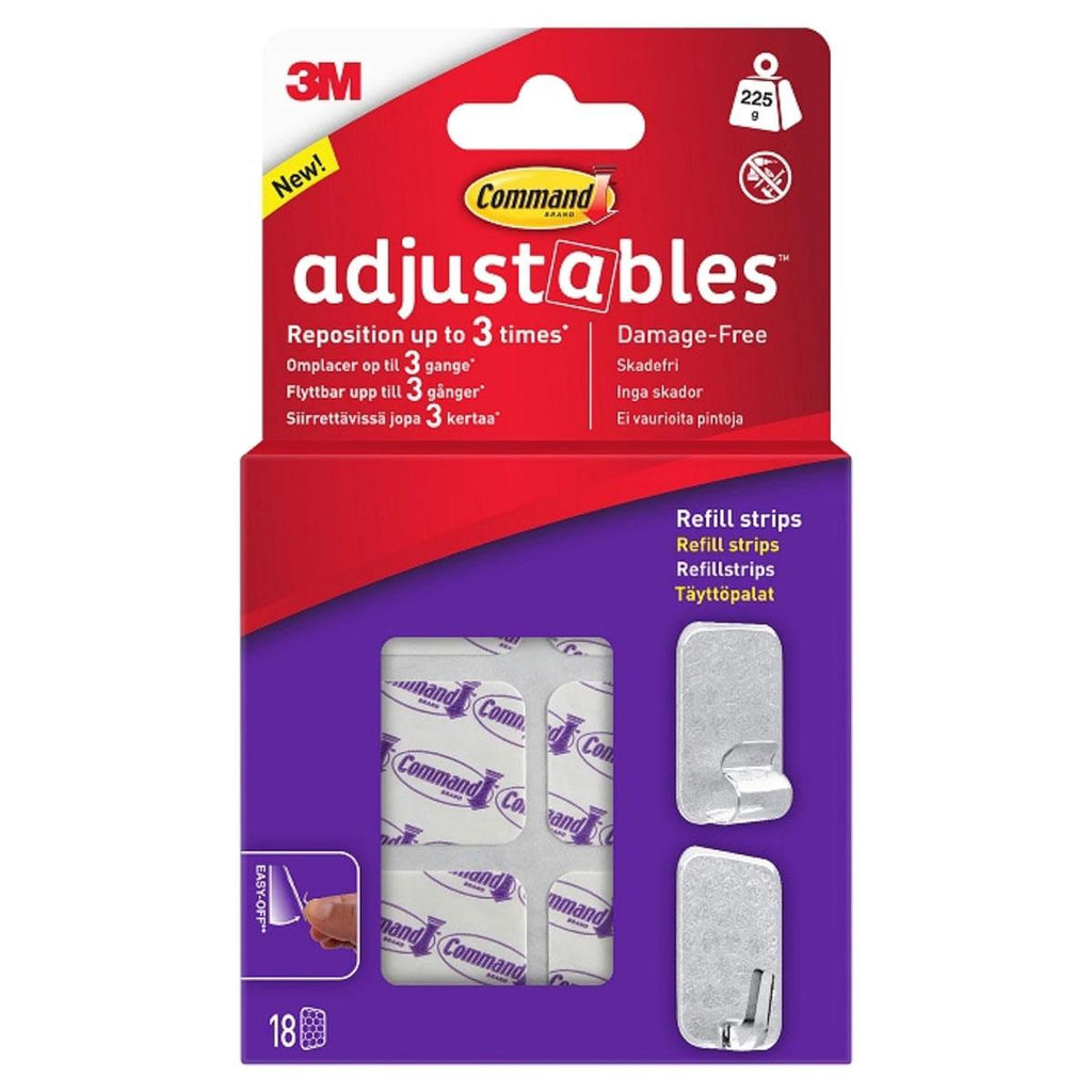 3M Command Adjustables Repositionable Refill Strips 18 Refill Strips 225g Holding Power - White
