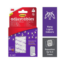 3M Command Adjustables Clips 12 Pack with 24 Strips Clear Repositionable Damage-Free Hanging 225g