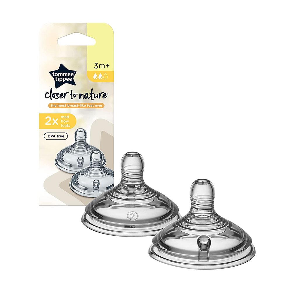 Tommee Tippee Close To Nature Anti-Colic Baby Bottle Medium Flow Teats 3+ Months - 2 Pack