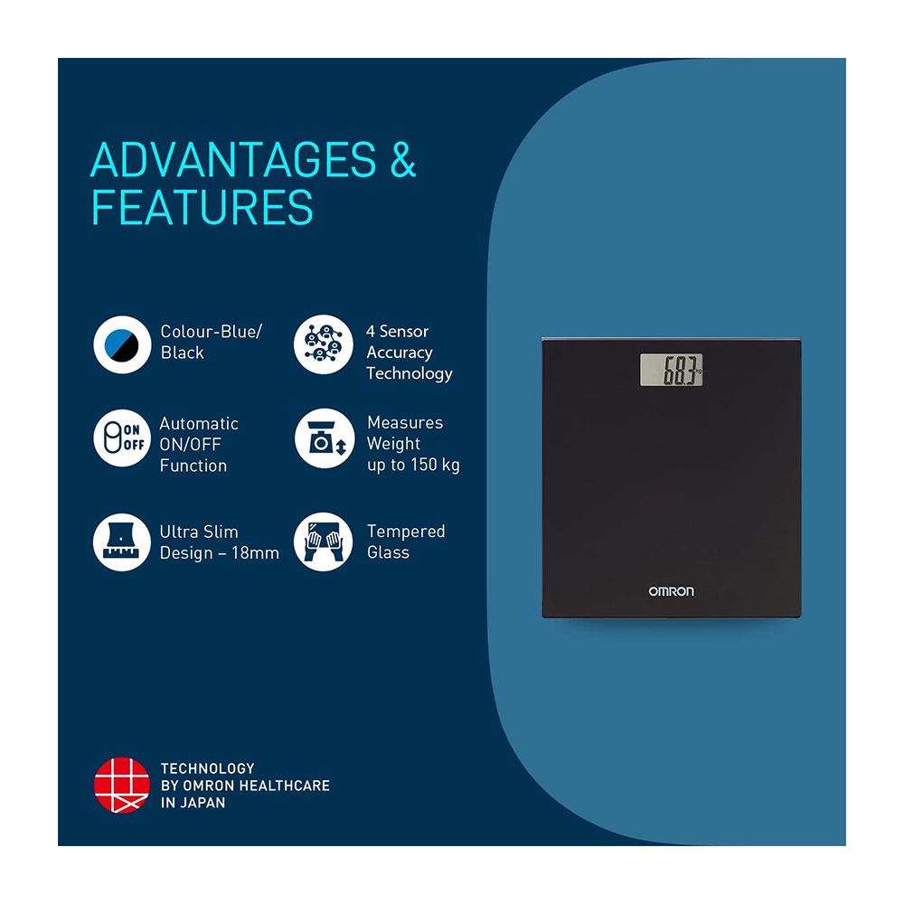 Omron Digital Bathroom Scales With KG ST And LB Measurement 150kg Weight Capacity - Midnight Black