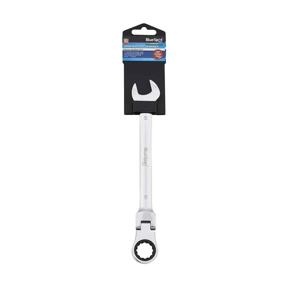 Blue Spot Tools Ratchet Spanner 18mm Chrome Vanadium Steel Flexible Head - Sliver