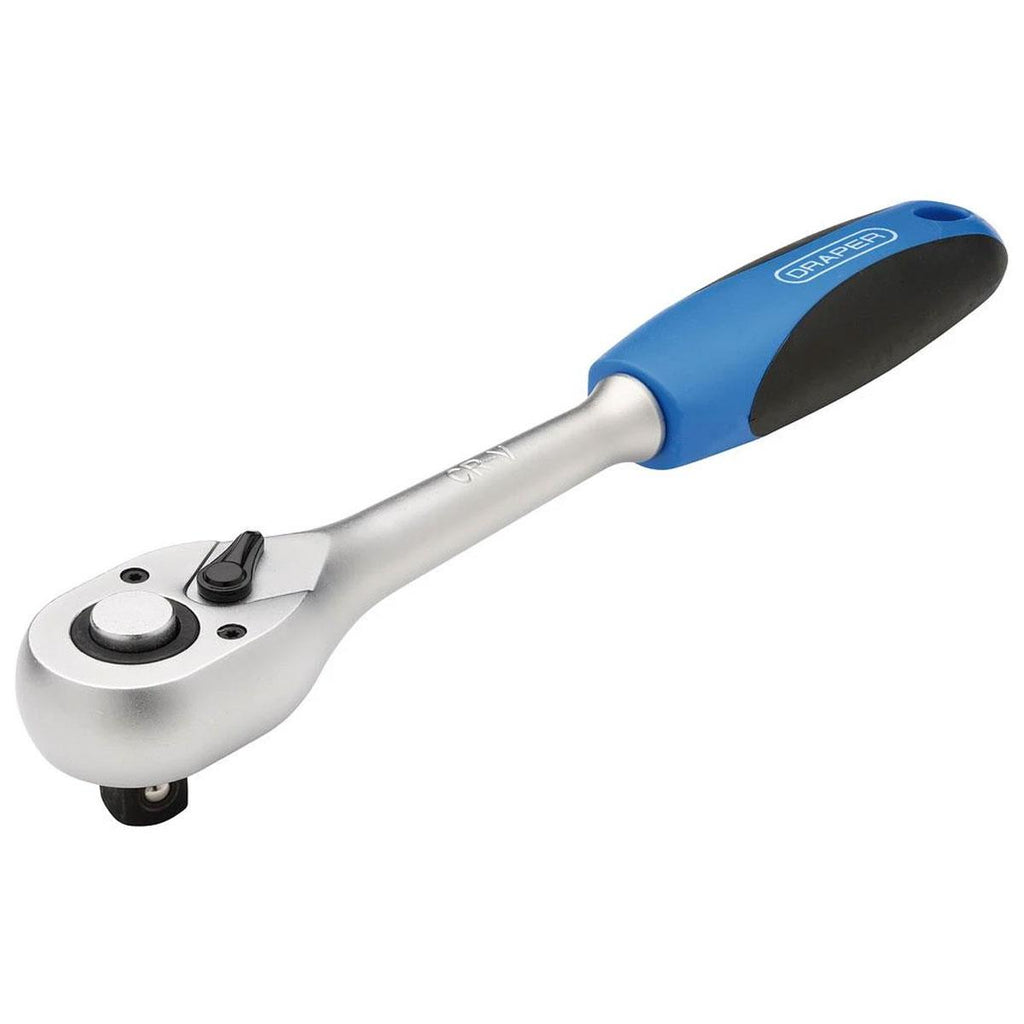 Draper 1/2 Inch Square Drive 72 Tooth Reversible Soft Grip Ratchet - Blue