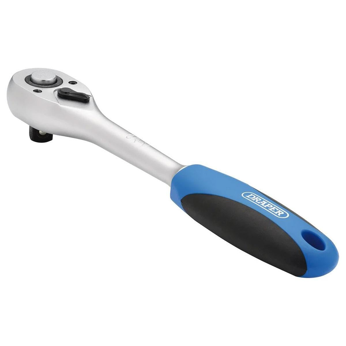 Draper 1/2 Inch Square Drive 72 Tooth Reversible Soft Grip Ratchet - Blue