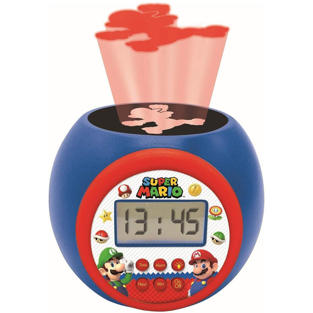 Lexibook Super Mario Childrens Projector Clock With Night Light Timer Snooze Alarm - Red/Blue