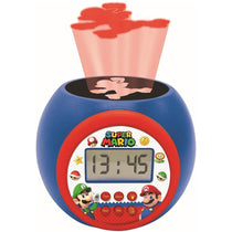 Lexibook Super Mario Childrens Projector Clock With Night Light Timer Snooze Alarm - Red/Blue