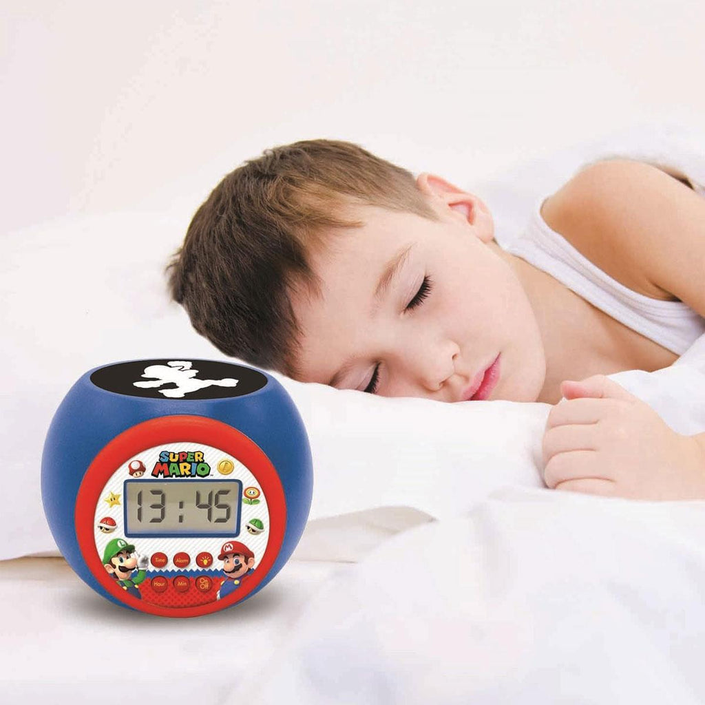 Lexibook Super Mario Childrens Projector Clock With Night Light Timer Snooze Alarm - Red/Blue