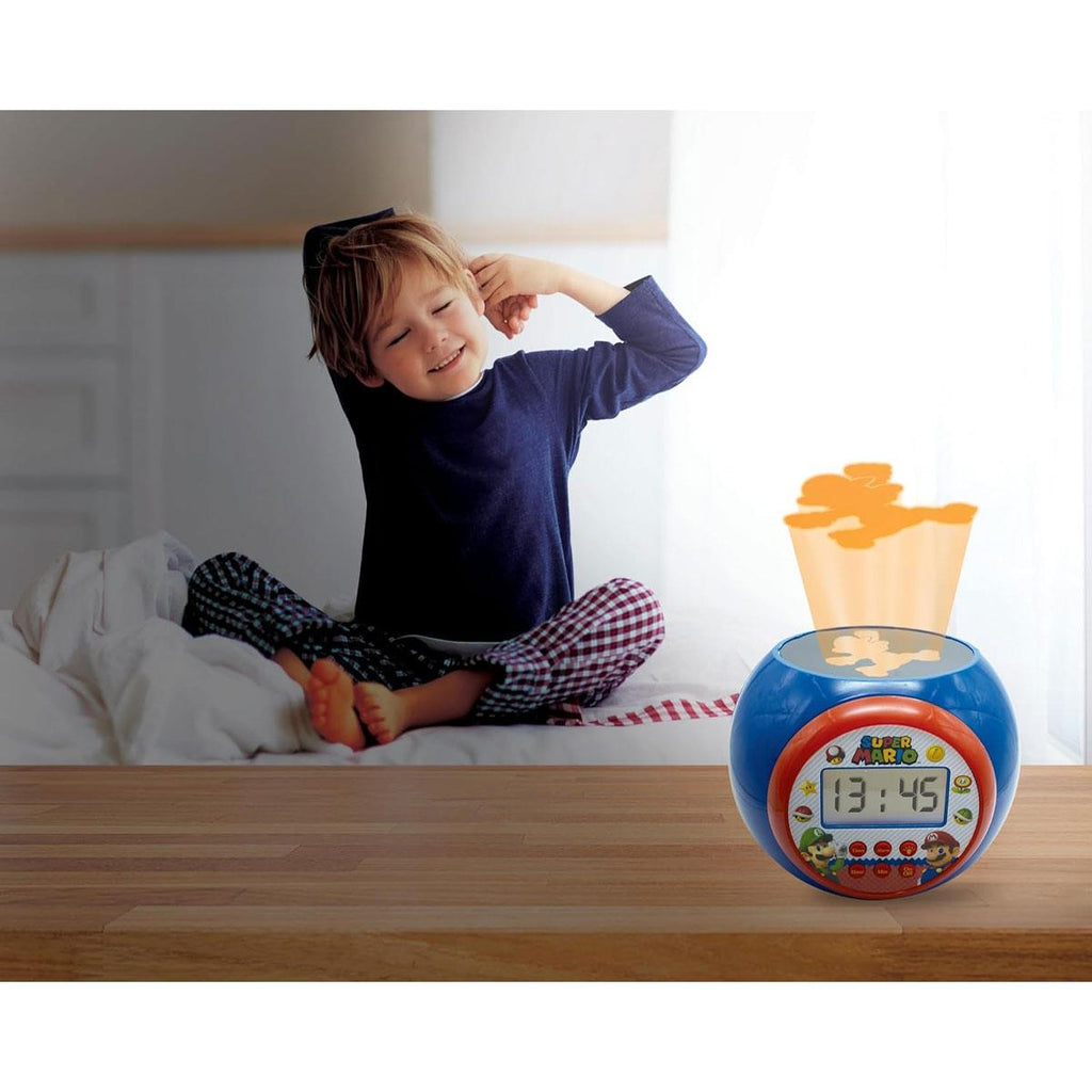 Lexibook Super Mario Childrens Projector Clock With Night Light Timer Snooze Alarm - Red/Blue