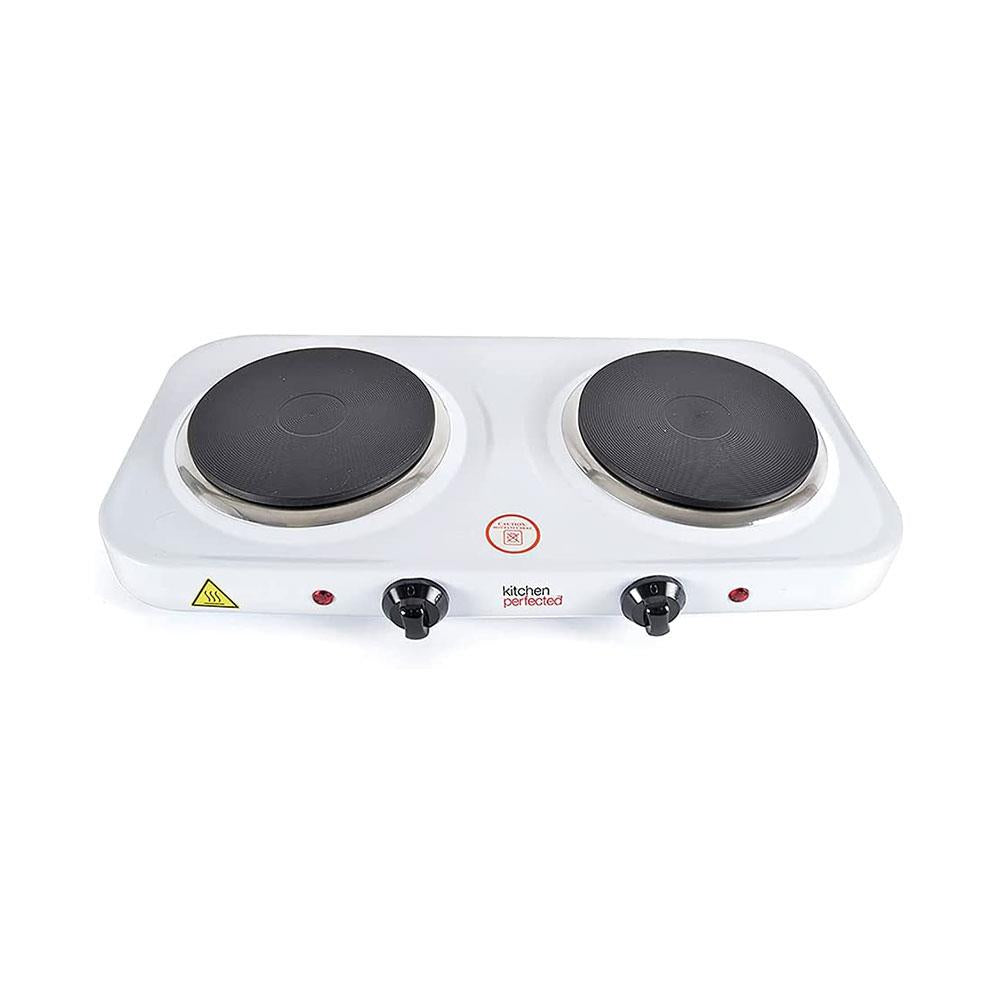 Lloytron Kitchen Perfected 2000W Double Hotplate Cast Iron Variable Heat Settings Power Indicator - White
