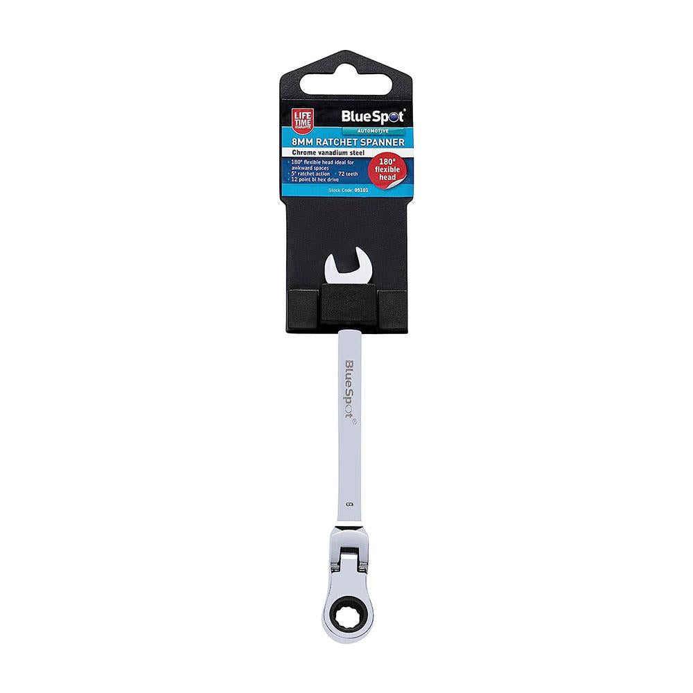 Blue Spot Tools Ratchet Spanners 8mm Chrome Vanadium Steel Flexible Head - Sliver