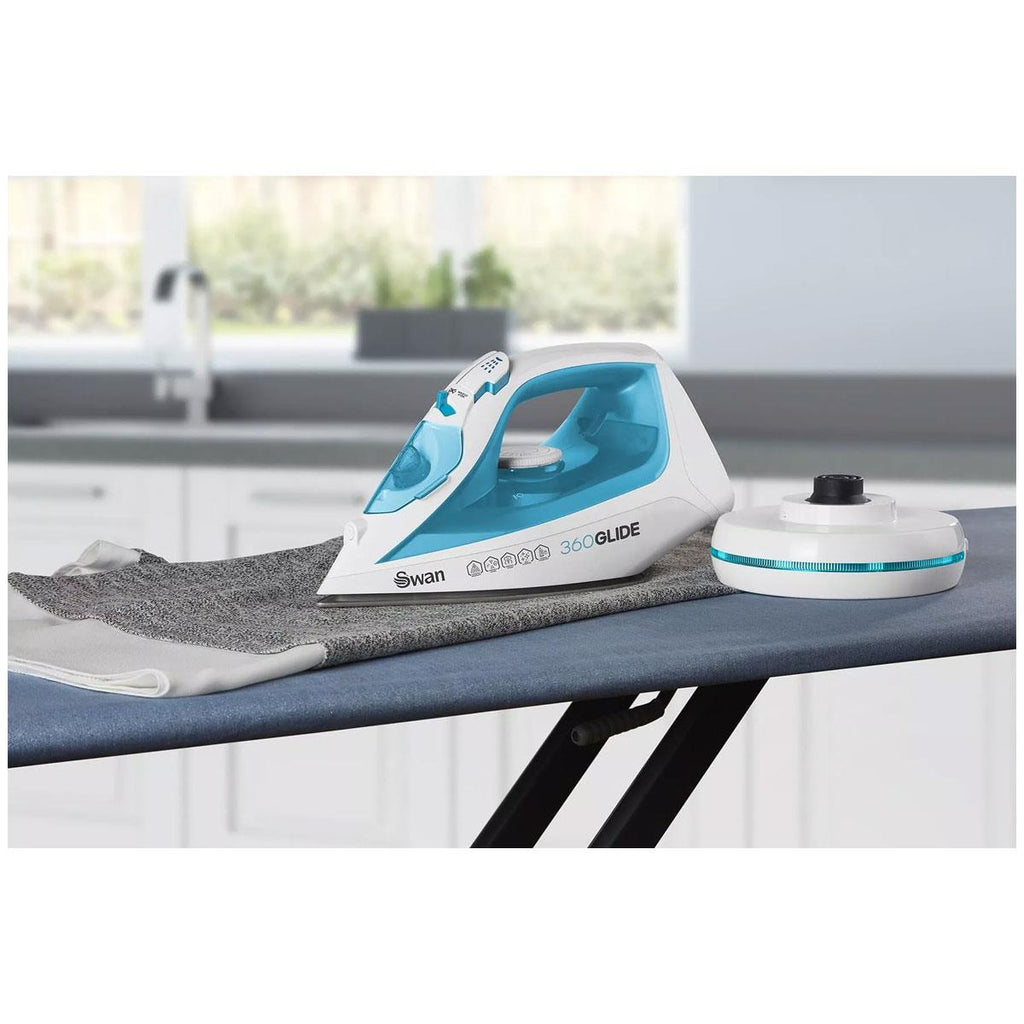 Swan 2-In-1 Cord or Cordless Steam Iron 360 Glide Ceramic Soleplate 2800W 300ml Water Tank - Blue