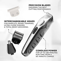 Wahl Trimmer Kit Total Groom 8 In 1 Hair Face And Body Grooming With 4 Interchangeable Heads - Black