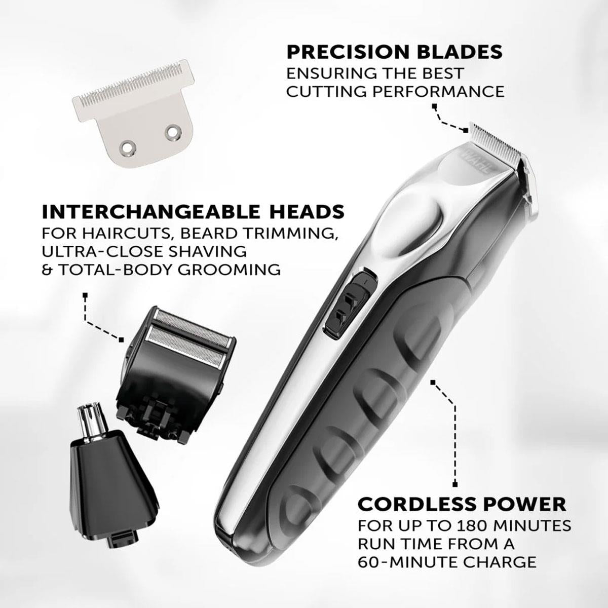 Wahl Trimmer Kit Total Groom 8 In 1 Hair Face And Body Grooming With 4 Interchangeable Heads - Black