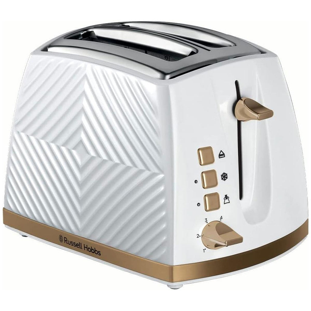 Russell Hobbs Groove 2 Slice Toaster With Frozen Cancel And Reheat Settings 850W - White