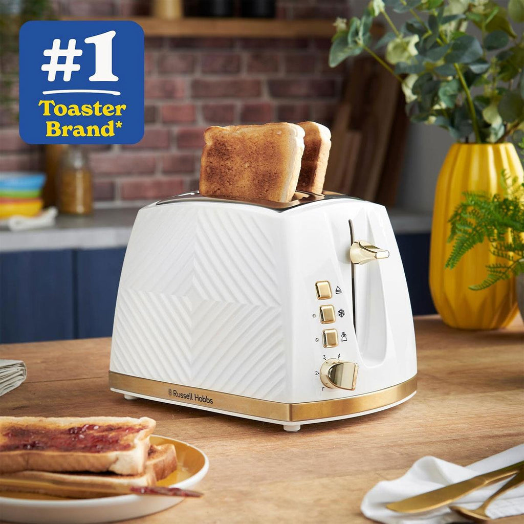 Russell Hobbs Groove 2 Slice Toaster With Frozen Cancel And Reheat Settings 850W - White
