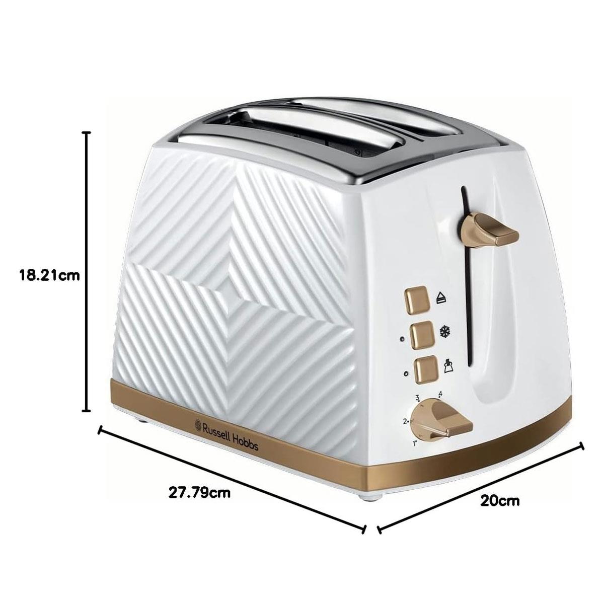 Russell Hobbs Groove 2 Slice Toaster With Frozen Cancel And Reheat Settings 850W - White