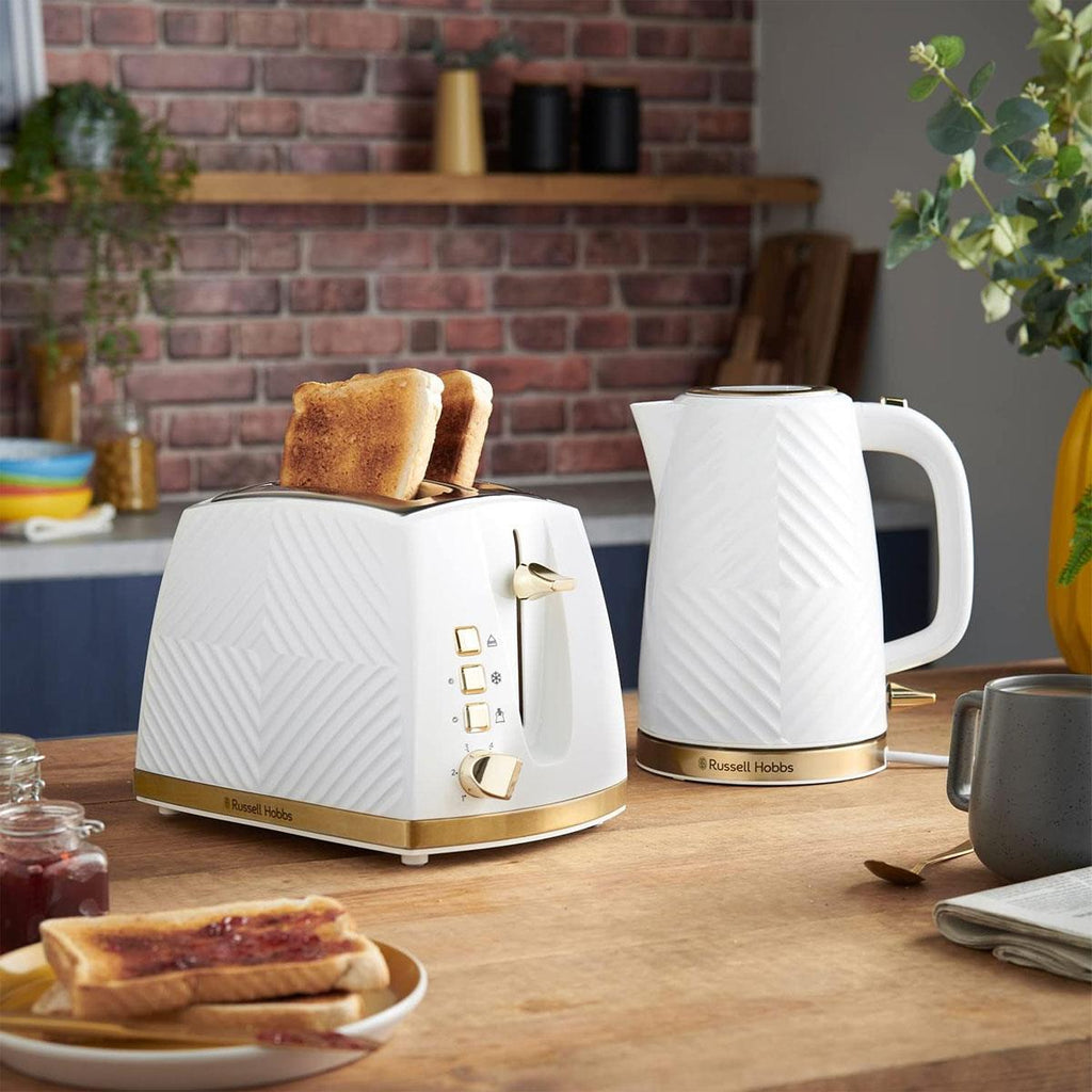 Russell Hobbs Groove 2 Slice Toaster With Frozen Cancel And Reheat Settings 850W - White
