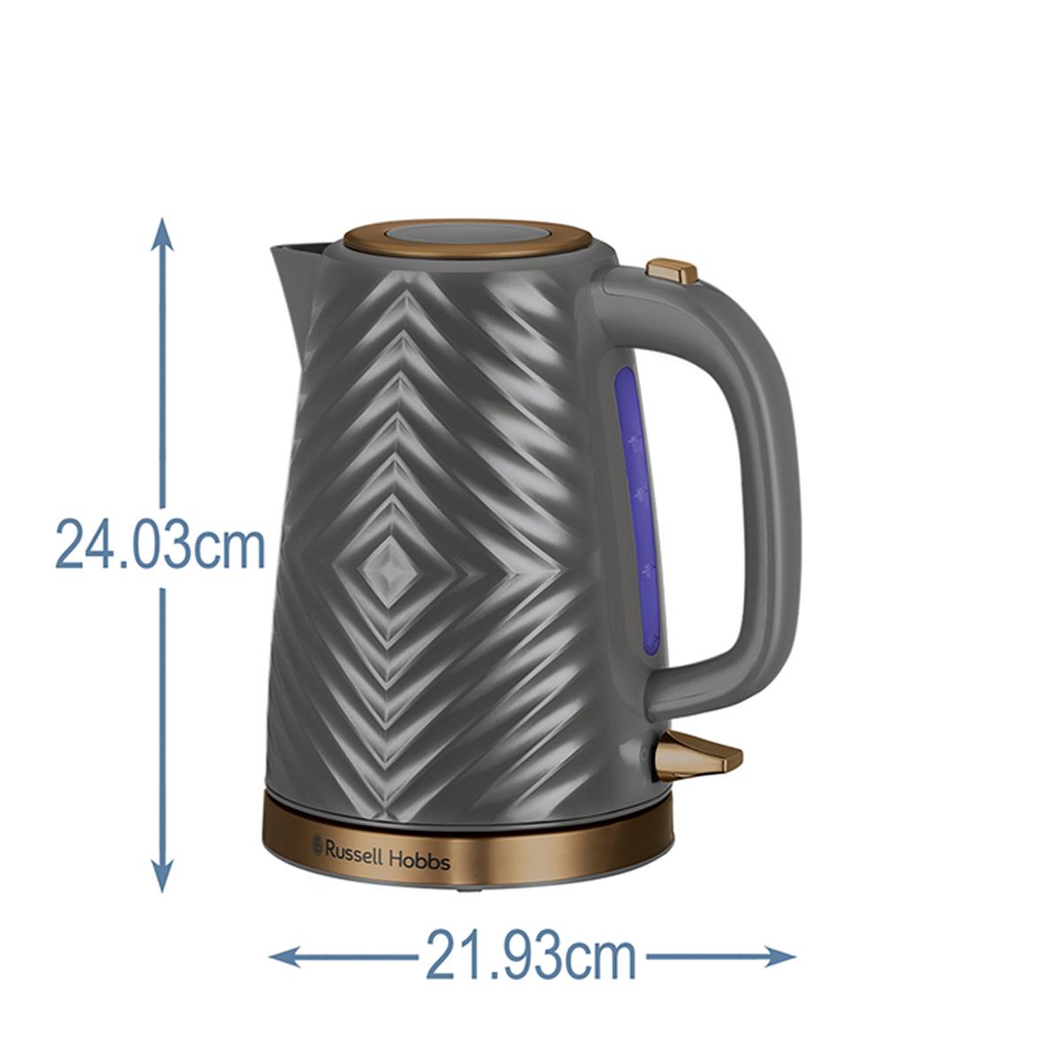 Russell Hobbs Groove Electric Kettle With Perfect Pour 3000W 1.7 Liter - Grey