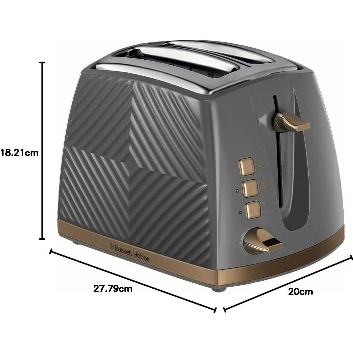 Russell Hobbs Groove 2 Slice Toaster With Frozen Cancel And Reheat Settings 850W - Grey